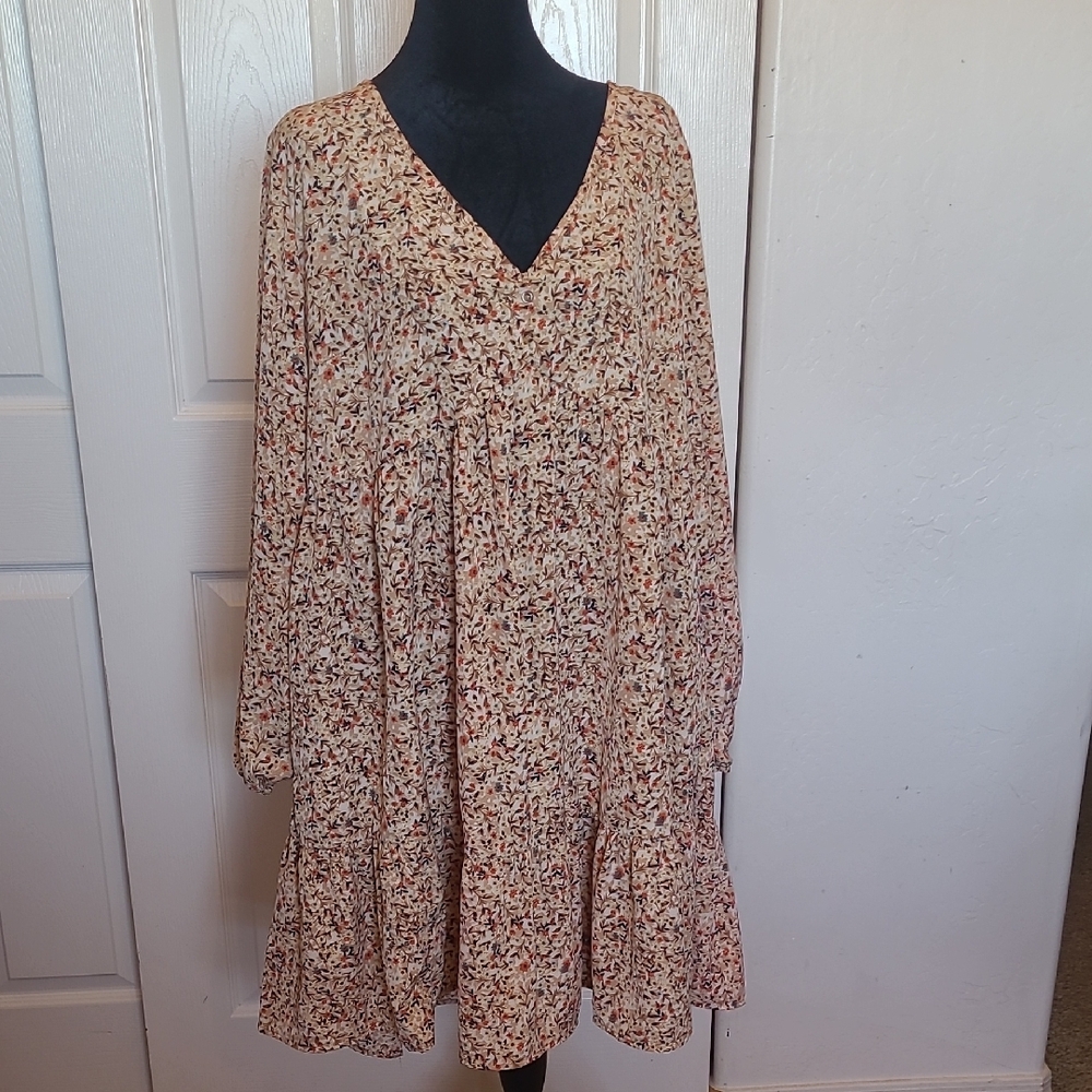 SHEIN Pink Ruffled Tiered Long Sleeve Sundress